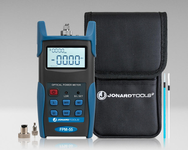 Jonard FPM-55 Fiber Optic Power Meter w/ Data Storage (-50 to +26 dBm) & FC/SC/LC Adapters | American Cable Assemblies