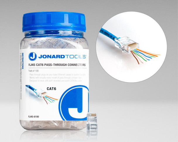 Jonard RJ45-6100 RJ45 Cat6 Pass-Through Connectors, 100 Pcs In Jar | American Cable Assemblies