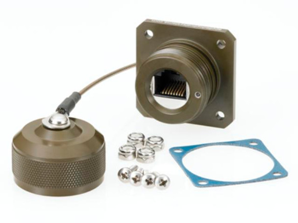 R-Jack™ RJ-45 Flange Mount, Dust Cap, Shielded, Sealed, Zinc Nickel | American Cable Assemblies