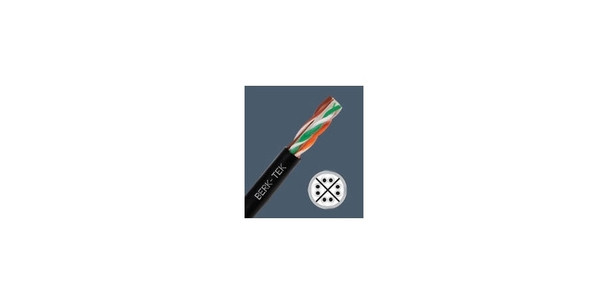 Berk-Tek 10139885 UTP Cable, Non-Plenum, 23 AWG, Solid, Cat 6, 4-Pair, 2-Conductor, 0.25 in Cable Diameter, 1000 Length, Bare Copper Conductor, UV Resistant Polyethylene Jacket, Black, Outdoor