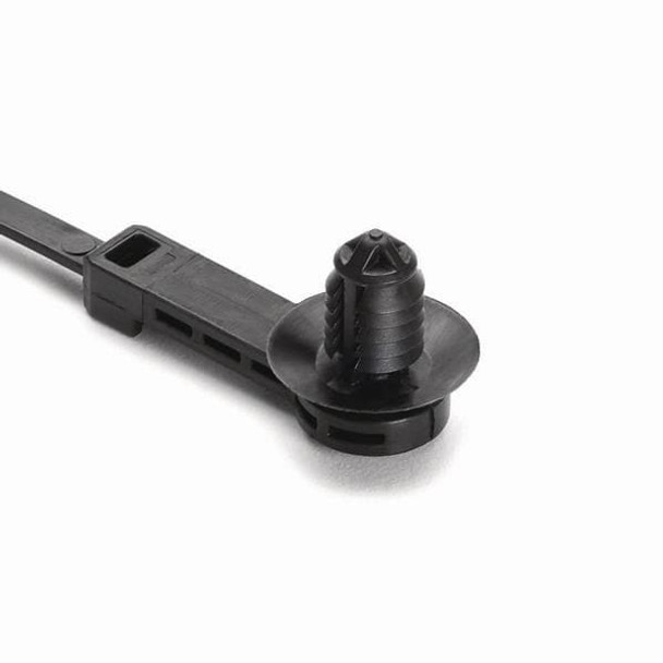 HellermannTyton 157-00170 Cable Tie Mounts 1-Pc Cable Tie/Fir Tree Mount, 25mm Offset, 9.1"L, 7.68.4 mm Hole, 50lb, PA66HIRHSUV, Black, 500/pkg | American Cable Assemblies