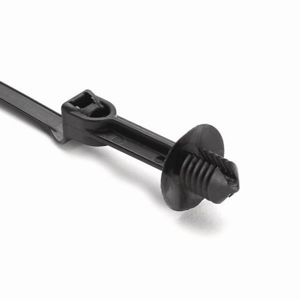 HellermannTyton 157-00196 Cable Tie Mounts 1-Pc Cable Tie/Offset Fir Tree w/Disc, 25 mm, FT6, 9.6"L, 50lb Tensile, PA66HIRHSUV, Black, | American Cable Assemblies