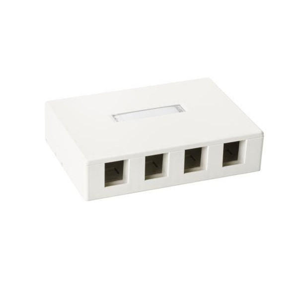 HellermannTyton SMBQUAD-FW Enclosures, Boxes, & Cases Surface Mount Box, Plenum Rated, 4-Port, 4.52" x 1.10" x 3.27", PVC, Office White, 1/pkg | American Cable Assemblies