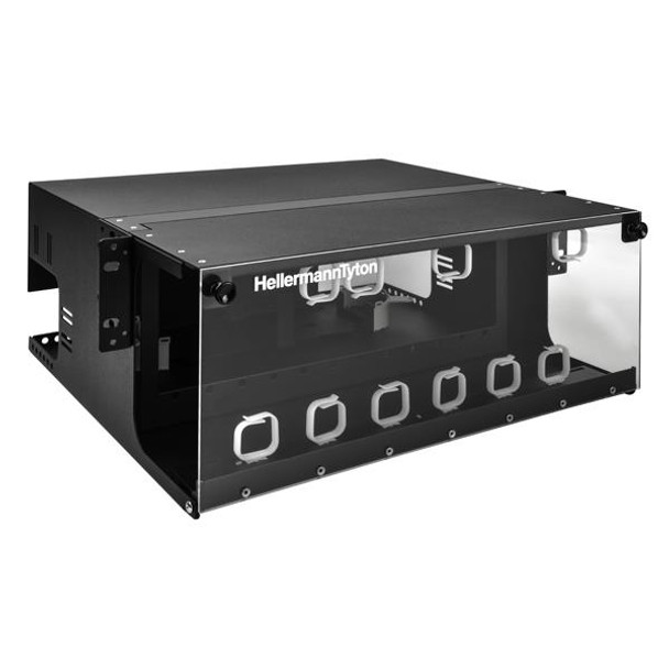 HellermannTyton FERM4U Racks & Rack Cabinets Rack Mount Fiber Enclosure-Unloaded, Accepts 12 LGX Adapter Panels, 4U, Black, 1/pkg | American Cable Assemblies