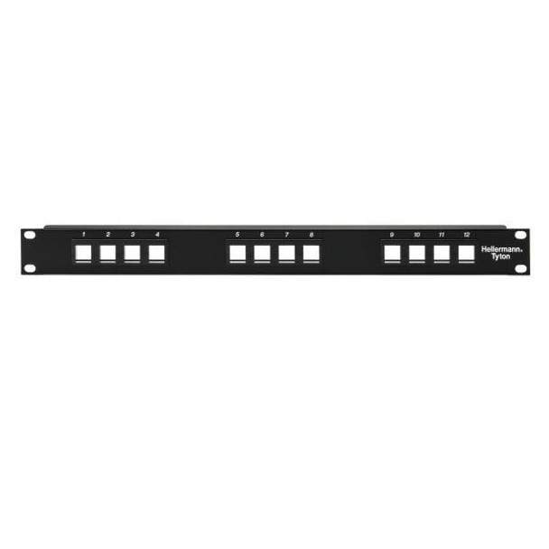 HellermannTyton P108-12-MOD Modular Connectors / Ethernet Connectors Modular Patch Panel 12 Port, 1U, Steel, Black, 1/box | American Cable Assemblies