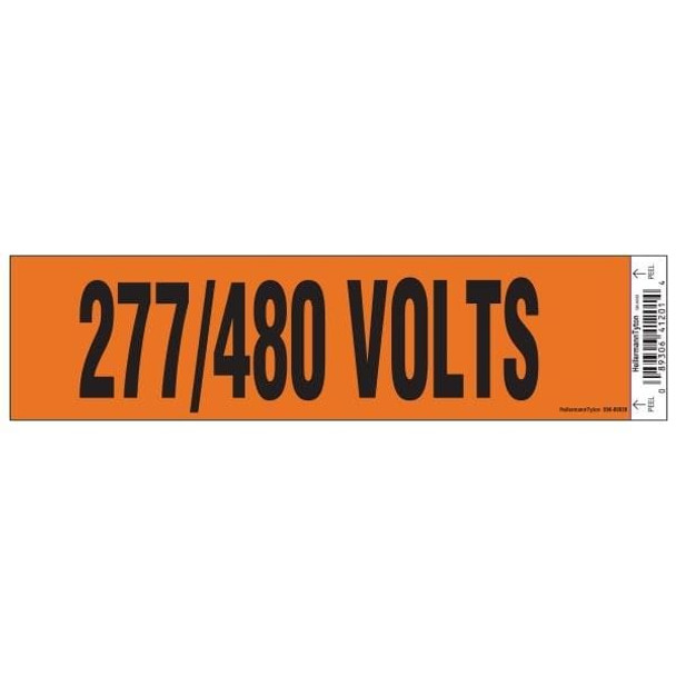HellermannTyton 596-00938 Labels and Industrial Warning Signs Voltage Marker, 2.25" x 8.50", 277/480 Volts, Vinyl, Orange, 1/card, 50 cards/pkg | American Cable Assemblies