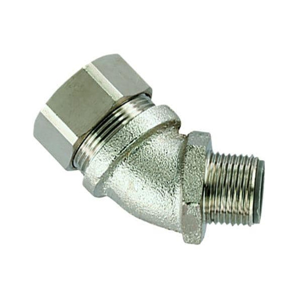 HellermannTyton LTP32-M32-CUL45 Conduit Fittings & Accessories HelaGuard Spiral Metallic Fitting, 45-Elbow, Fixed M32 Thread, 1.0" (32mm) Dia, NPB Metal, 2/pkg | American Cable Assemblies