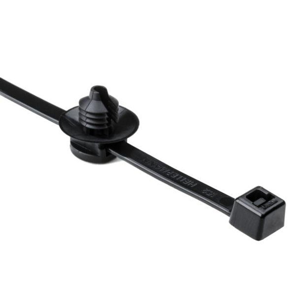 HellermannTyton 156-00054 Cable Tie Mounts 2-Piece Cable Tie/Fir Tree Mount, 12.0"L, .26"-.28" Mounting Hole, 50lb, PA66HS, Black, | American Cable Assemblies