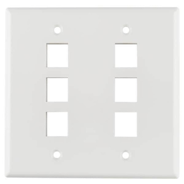HellermannTyton FPDGSIX-W Wire Ducting & Raceways Dual Gang 6 Port Flush Mount Faceplate, ABS 94V-0, White, 1/pkg | American Cable Assemblies