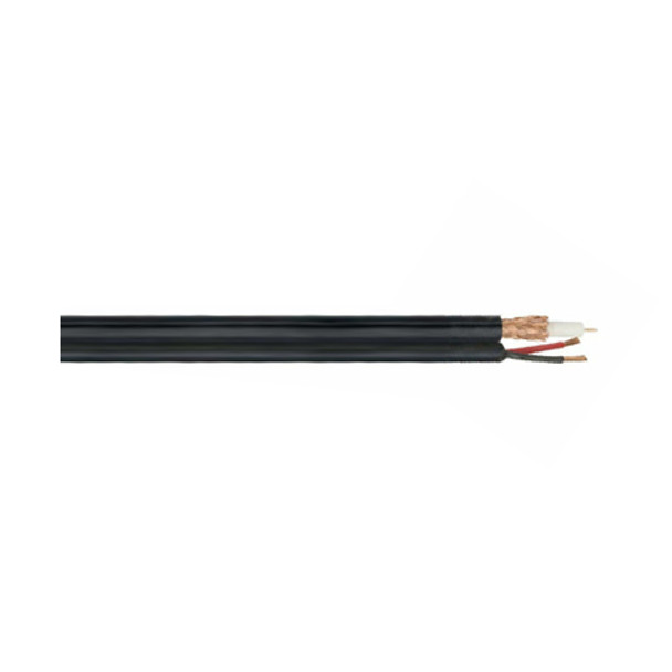 Remee R001535RCM1B Siamese 20 AWG Shielded Solid Bare Copper RG59 Plus 18 AWG 2 Conductors Stranded Bare Copper CMR Non-Plenum CCTV Cable - 1000' Reel - Black | American Cable Assemblie