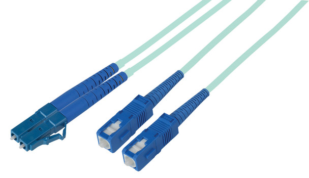 Camplex MMD50-LC-SC-001 Premium Bend Tolerant Fiber Patch Cable OM3 Multimode Duplex LC to SC - Aqua - 1 Meter | American Cable Assemblies