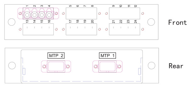 Camplex CMX-MPLGXM324LC 24 Fiber MM 50/10gig LGX Cassette - 2 MPO Male Connectors to 24 LC Female Connectors | American Cable Assemblies