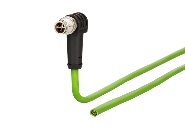 Metz Connect  M12 Industrial Ethernet cable, X-coded, M12 plug angled - free line end, coding at 45°, PUR | American Cable Assemblies