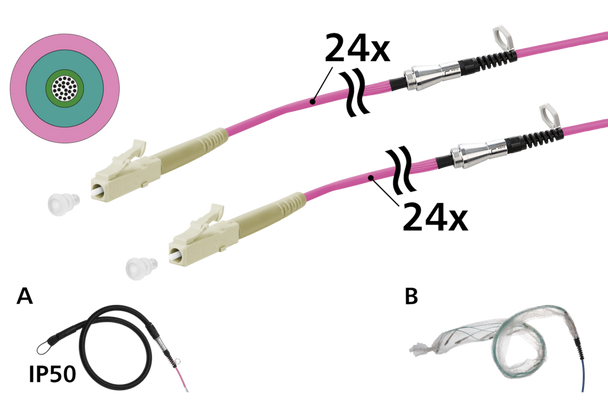 Metz Connect 152U247JJ5030G OpDAT VIK Universal cable 24xOM4, LC-LC, 30 m,
one-sided pulling aid IP50 | American Cable Assemblies