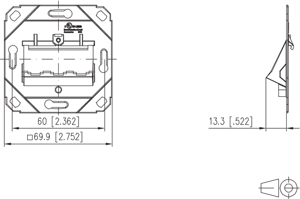 Metz Connect 1309141200-E. Modul wall outlet flush mounted without cover 3 port unequipped