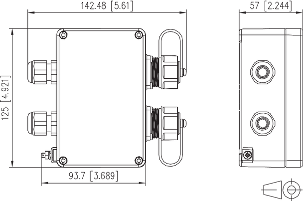 Metz Connect 1401010620ME. E-DAT Industry IP67 V1 2 port metal surface mount housing