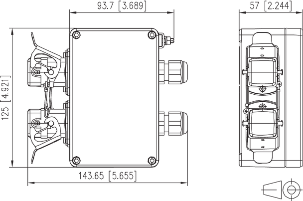 Metz Connect 1401060320ME. E-DAT Industry IP67 V5 2 port metal surface mount housing