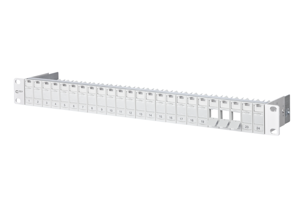 Metz Connect 130920-00KE Keystone 19 inch module frame 1RU
24 port light gray unequipped, shielded | American Cable Assemblies