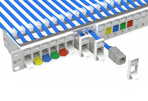 Metz Connect 130920-00KE. Keystone 19 inch module frame 1RU 24 port light gray unequipped, shielded