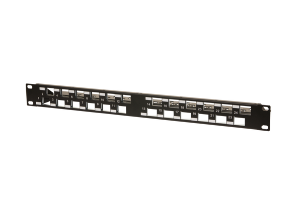 Metz Connect 130926A0029KE Keystone 19 inch module frame 1RU 24 port angeled
black unequipped, shielded | American Cable Assemblies