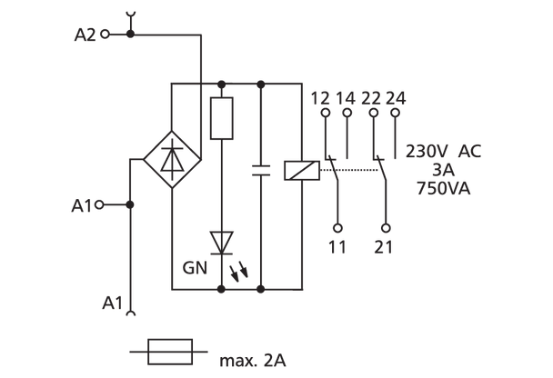 Metz Connect 11070213. KRA-F10/21-21, 2 changeover contacts, 24 V AC/DC