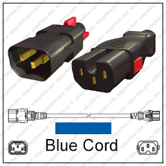 IEC320 C14 Male Plug to C15 Connector Z-LOCK 1.5 meters / 5 feet 15A/250V 14/3 SJT Blue - Locking Power Cord