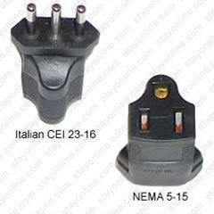Italy CEI2350 Male Plug to NEMA 5-15 Connector - Block Plug Adapter