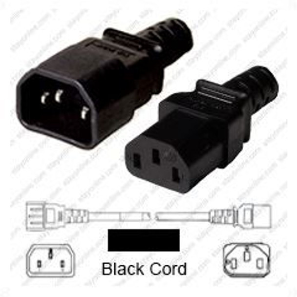IEC320 C14 Male Plug to C13 Connector 1.5 meters / 5 feet 10A/250V 18/3 SVT Black - Power Cord