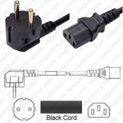 Korea KSC8305 Male Plug Angled Down to IEC320 C13 Connector 1.8 meters / 6 feet 10A/250V H05VV-F3G.75 Black - Country Power Cord Hanked