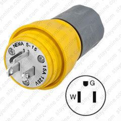HUBBELL HBL14W47A AC Plug NEMA 5-15 Male Yellow Watertight
