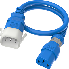 IEC320 C14 Male Plug to C13 Connector Dual-Lock 0.6 meters / 2 feet 15A/250V 14/3 SJT Blue - Locking Power Cord -New