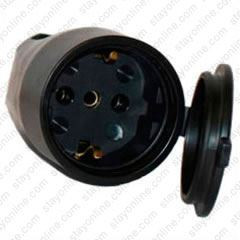 AC Female Power Connector Cont. Europe CEE7/3 16 Amp 250 Volt Black Straight Entry Splash Proof