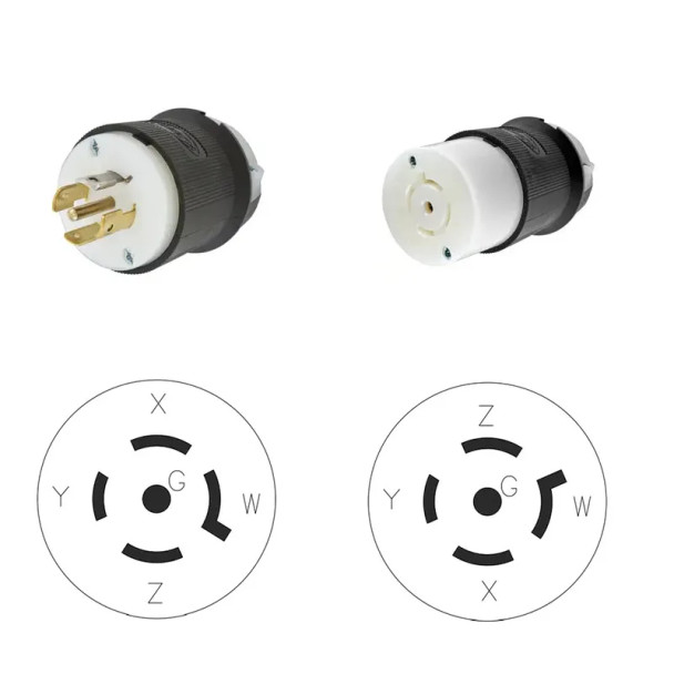 NEMA L21-20 Male Plug to L21-20 Connector 18.0 meters / 60 feet 15A/208V 12/5 SOOW Black - Power Extension Cord