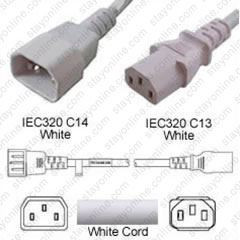 Custom Cord IEC 60320 C14 Male to IEC 60320 C13 2.5 Feet 13A/250V 16/3 SJT - White