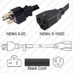 NEMA 5-20 Male Plug to 5-20 Connector 15.0 meters / 50 feet 20A/125V 12/3 SJT Black - Power Extension Cord