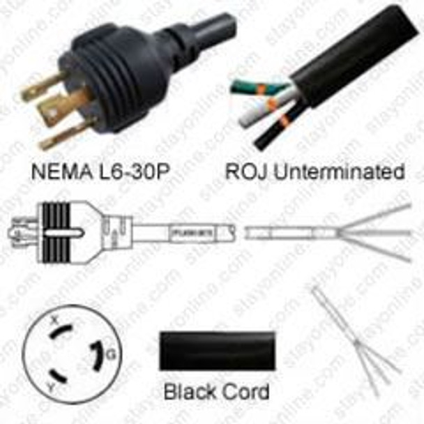 C Cord L6-30/ROJ 15' 30A/250V 10/3 SJT