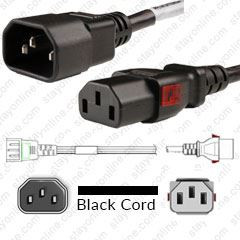 IEC320 C14 Male Plug to C13 Connector WS-Lock 1.2 meters / 4 feet 10A/250V H05VV-F3G1.0 & 17/3 SJT Black - Locking Power Cord