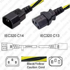 IEC320 C14 Male Plug to C13 Connector 1.8 meters / 6 feet 15A/250V 14/3 SJT Caution - Power Cord