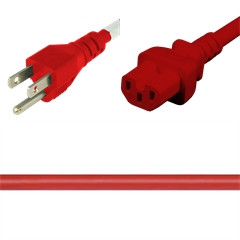 Custom Molded Power Cord - 5-15 RED Plug to C15 RED Connector 14AWG / SJT - 125 Volts - 15 Amps - RED Jacket 3 feet
