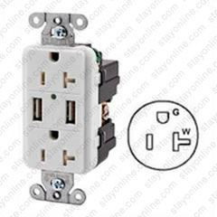 HUBBELL USB20X2W AC Receptacle NEMA 5-20 Female Duplex with 2 USB Ports White