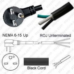 NEMA 6-15 Male Plug Angled Up to ROJ 2.5 meters / 8 feet 15A/250V 14/3 SJT Black - Power Supply Cord
