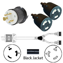 NEMA L5-30 Male Plug to 2 way L5-30 Connectors 2.0 meters / 6.5 feet 30A/125V 10/3 SJT 24 inch legs Black - Splitter Power Cord