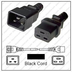 IEC320 C20 Male Plug to C19 Connector 1.2 meters / 4 feet 20A/250V 12/3 SJT Black - Power Cord