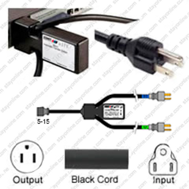Zonit uATS1-LV-Y515-515  ATS Input 2x5-15 plug 2' Cords to Output 1x5-15 Receptacle with 1 Foot long cord