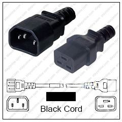 IEC320 C14 Male Plug to C19 Connector 3.0 meters / 10 feet 15A/250V 14/3 SJT Black - Power Cord