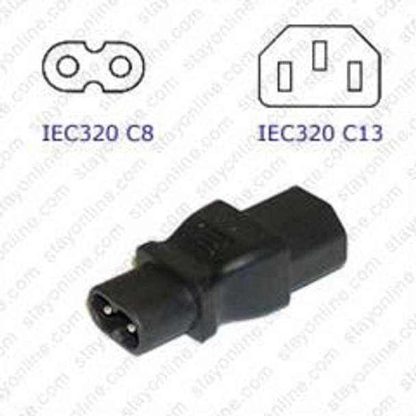 IEC320 C8 Male Plug to C13 Connector - Block Plug Adapter