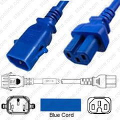 IEC320 C14 Male Plug to C15 Connector P-Lock 0.9 meters / 3 feet 15A/250V 14/3 SJT Blue - Locking Power Cord