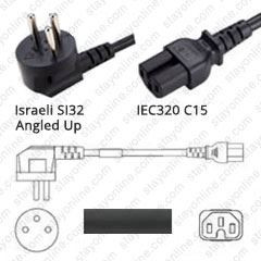 Israel SI32 Male Plug Angled Up to IEC320 C15 Connector 2.5 meters / 8 feet 10A/250V H05RR-F3G1.0 Black - Country Power Cord
