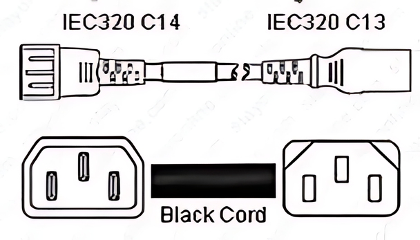 IEC320 C14 Male Plug to C13 Connector Shielded 2.5 meters / 8 feet 10A/250V 18/3 SJT Black - Power Cord