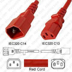 IEC320 C14 Male Plug to C13 Connector 0.6 meters / 2 feet 10A/250V H05VV-F3G0.75 & 18/3 SJT & HVCTF1.0 Red - Power Cord
